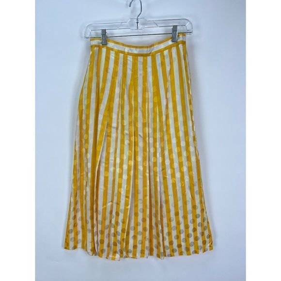 VTG Lutz Teutloff West Germany White Yellow Polka Dot Striped Blouse Skirt 36/8 - Picture 8 of 11
